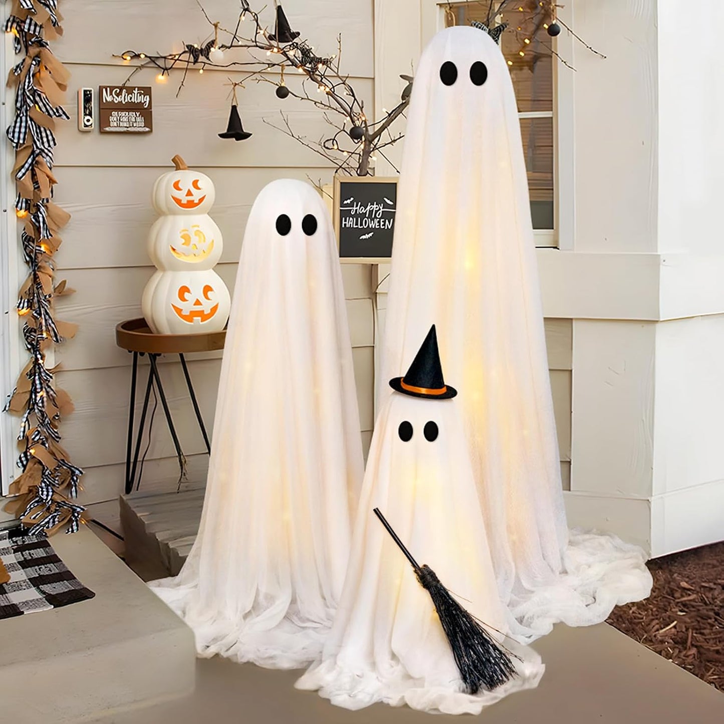 Fantasmas Luminosos De Exterior - Pack De 3 Con Mando Y Temporizador