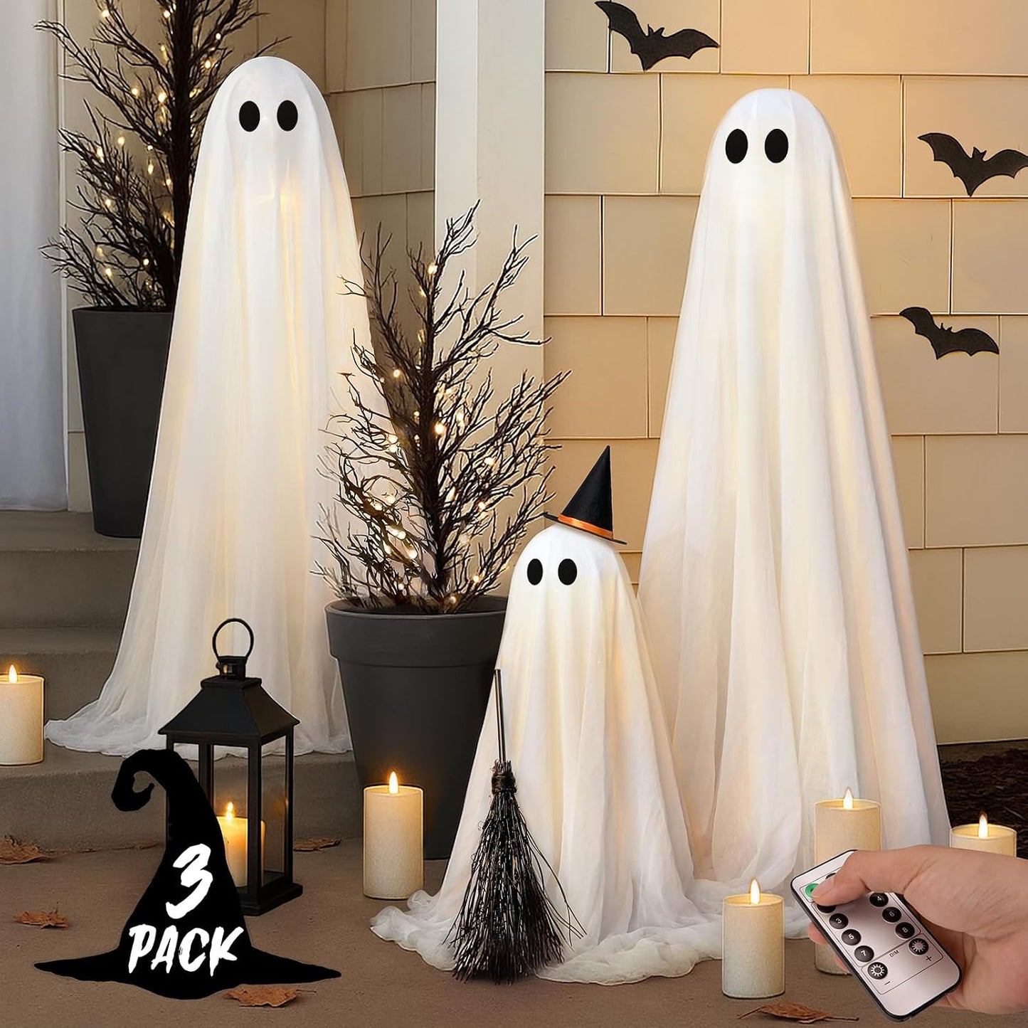 Fantasmas Luminosos De Exterior - Pack De 3 Con Mando Y Temporizador