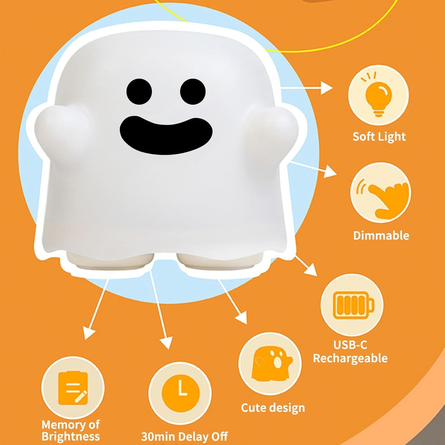 Lampara Fantasma - Luz De Noche Recargable Con Brillo Regulable