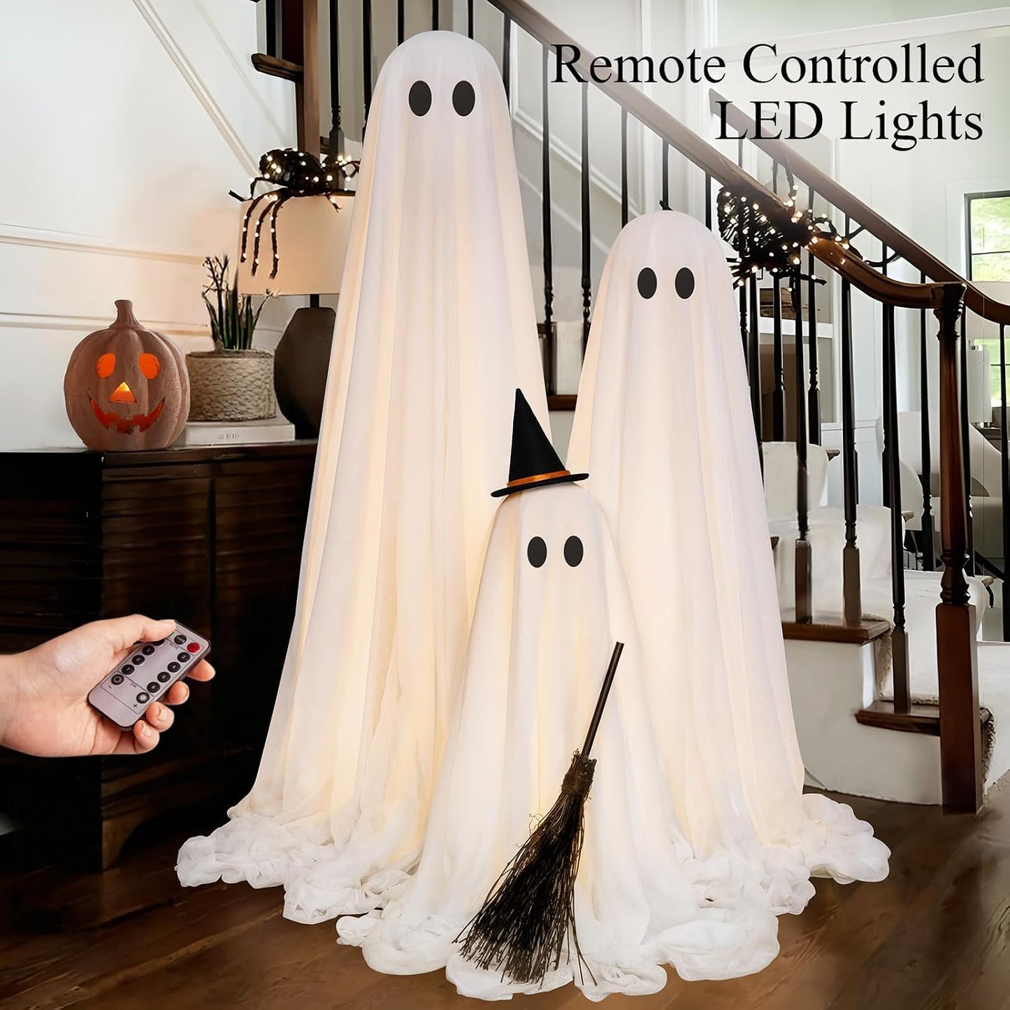 Fantasmas Luminosos De Exterior - Pack De 3 Con Mando Y Temporizador