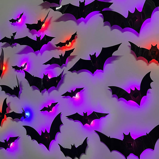 Murcielagos LED 3D Para Halloween - Pack De 36 Con Luz